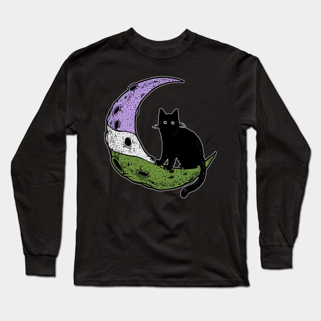 Genderqueer Cat Moon Long Sleeve T-Shirt by Psitta